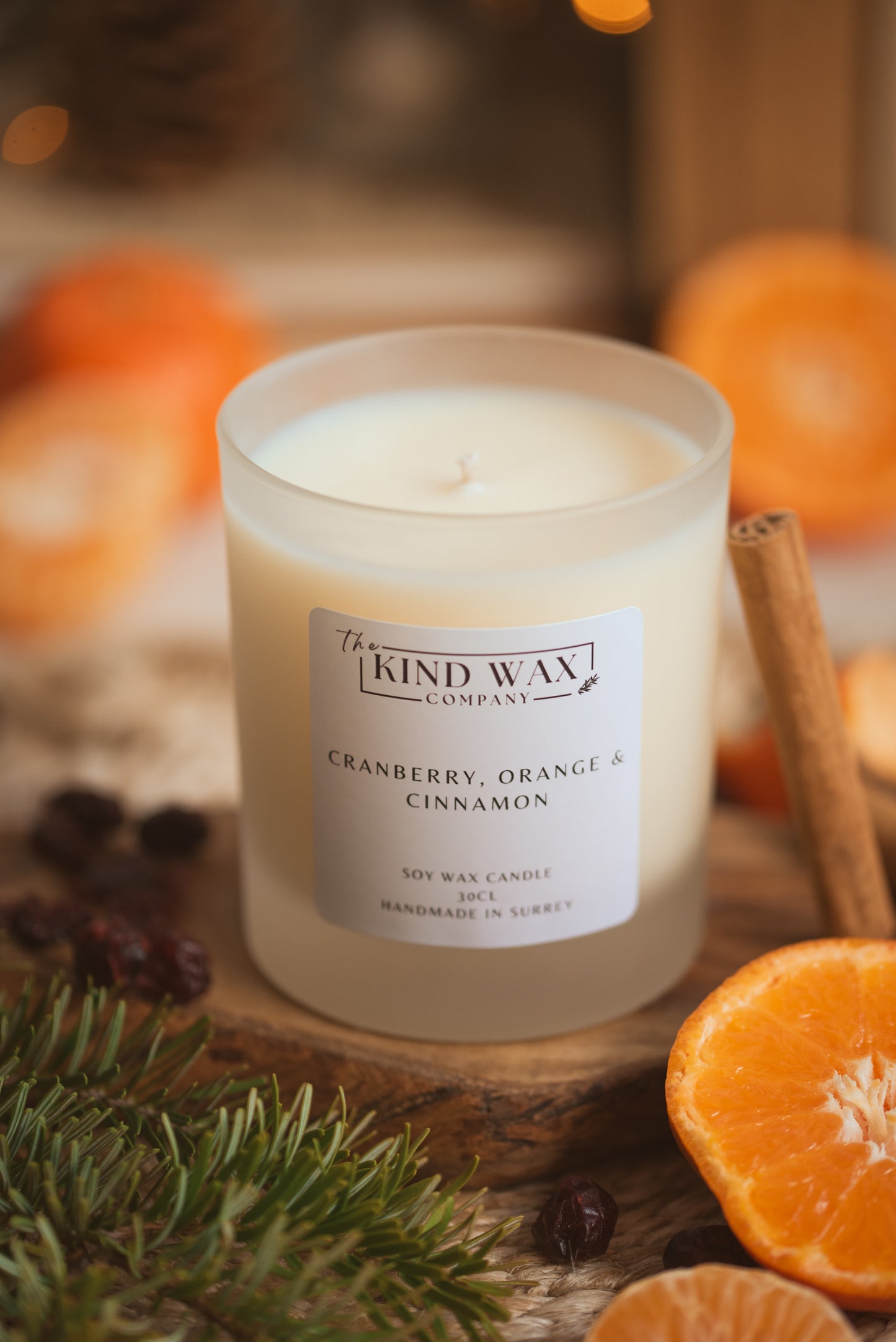 Cranberry, Orange & Cinnamon Scented Soy Candle