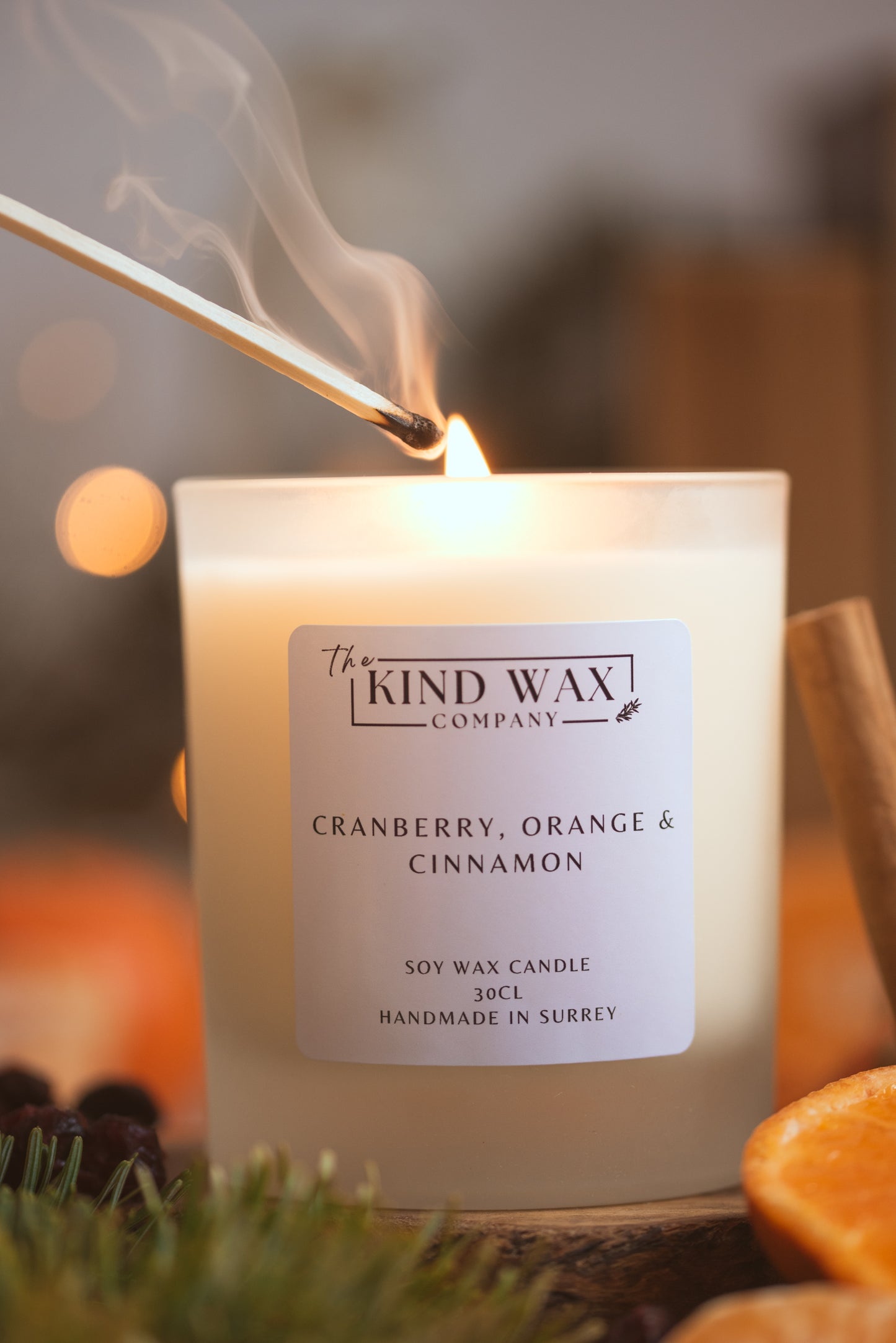 Cranberry, Orange & Cinnamon Scented Soy Candle