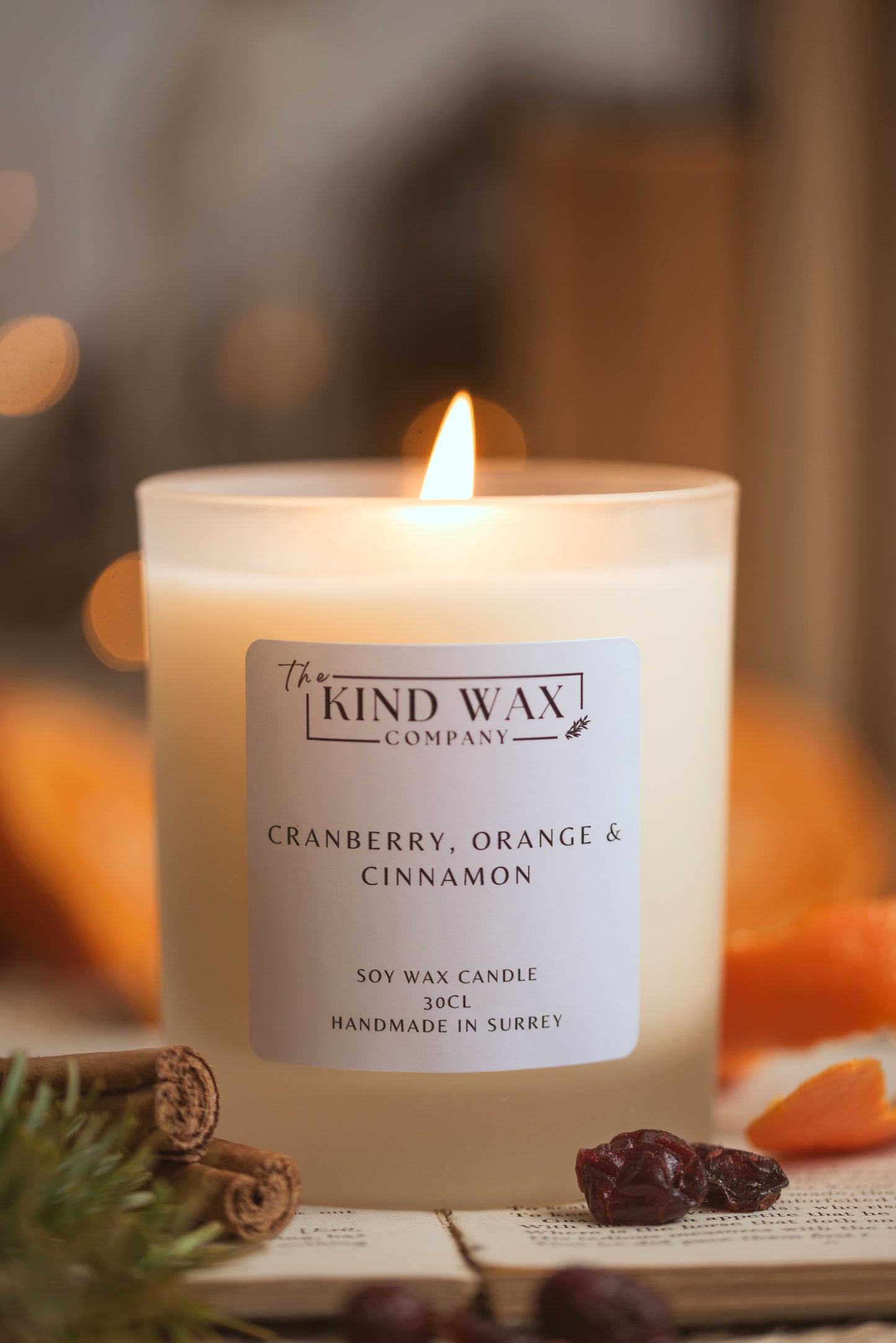 Cranberry, Orange & Cinnamon Scented Soy Candle