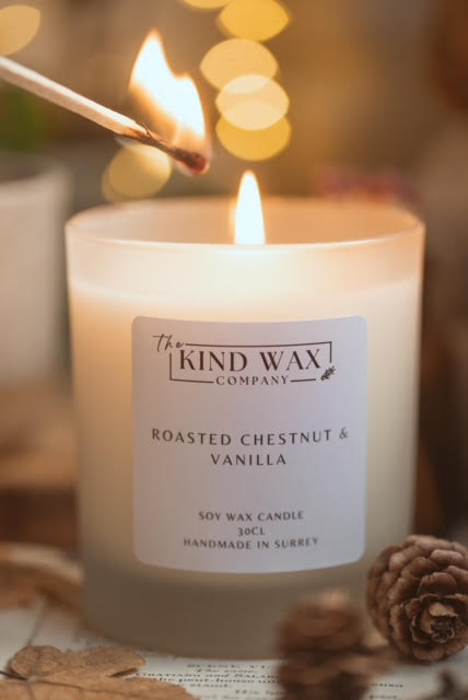 Roasted Chestnut & Vanilla Scented Soy Candle - TheKindWaxCompany