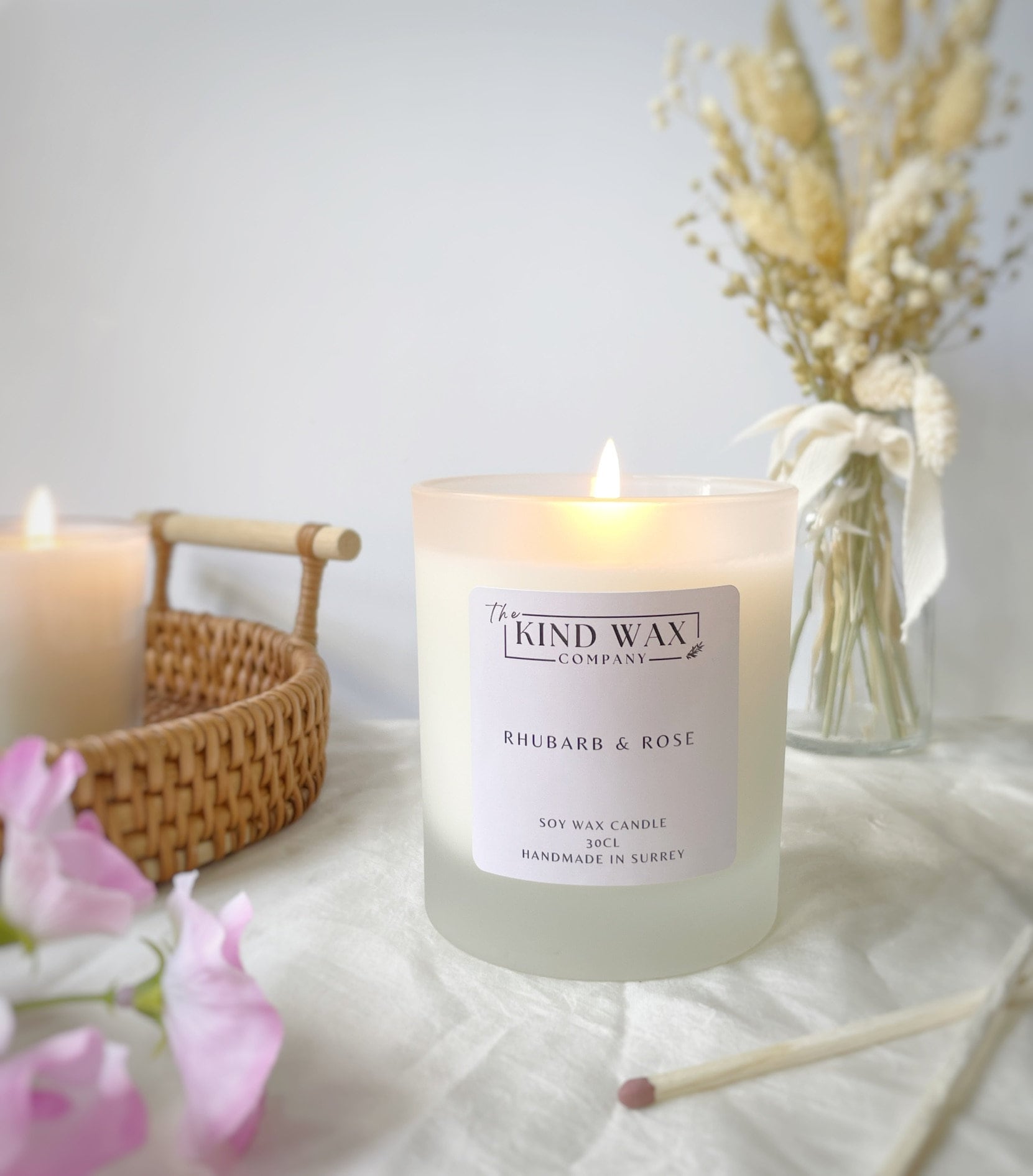 Rhubarb & Rose Soy Candle - TheKindWaxCompany