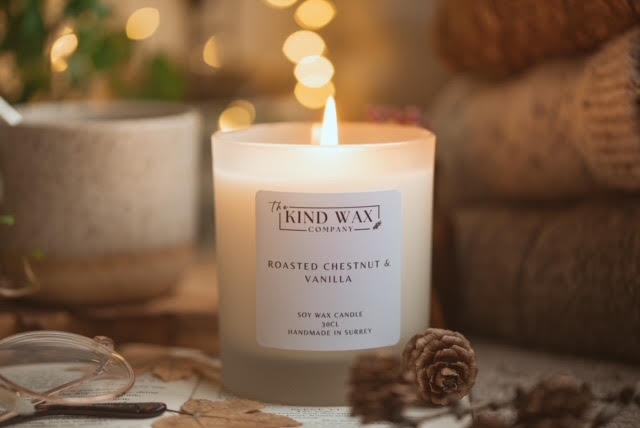 Roasted Chestnut & Vanilla Scented Soy Candle - TheKindWaxCompany